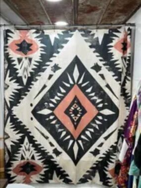 & Other Stories Black, Cream and Coral Geometric Shower Curtain